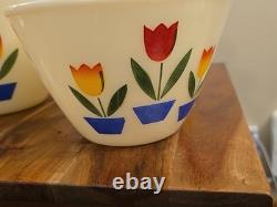 Set of 3 Vintage Fire King Glass Tulip Nesting Kitchen Mixing Bowls MCM