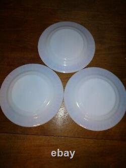 Set of 3 Vintage Hazel Atlas White Milk Glass Plates with Apple Red Stripes VGC 9