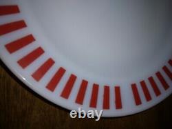 Set of 3 Vintage Hazel Atlas White Milk Glass Plates with Apple Red Stripes VGC 9
