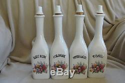 Set of 4 Antique Milk Glass Barber Bottles with original Stoppers
