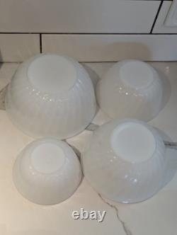Set of 4 FIRE-KING 6, 7, 8, 9 Mixing Serving White Milk Glass Nesting Bowls