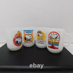 Set of 4 Fire King Anchor Hocking Vote Snoopy For President Milk Glass Mugs 1980