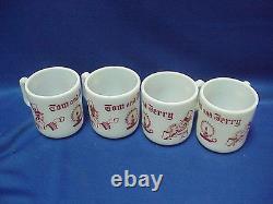 Set of 4 Hazel Atlas Milk Glass Tom and Jerry Mugs 3 Cups and 9 Bowl