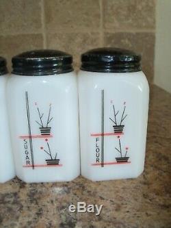 Set of 4 McKee Tipp STICK POTS Milk Glass Range Shakers