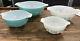 Set Of 4 Pyrex Amish Butterprint Cinderella Nesting Mixing Bowls Teal