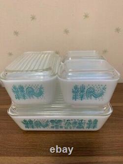 Set of 4 Pyrex Blue White OLD PYREX Butter Print Amish very rare