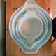 Set Of 4 Vintage Pyrex Amish Butter Print Mixing Bowls Turquoise/white 441- 444