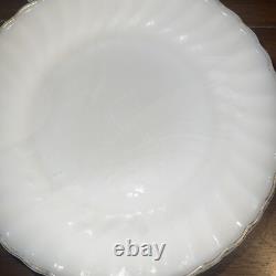 Set of 48 Anchor Hocking Suburbia Cups Plates Bowls Milk Glass Swirl Gold Trim