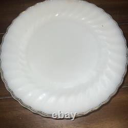 Set of 48 Anchor Hocking Suburbia Cups Plates Bowls Milk Glass Swirl Gold Trim