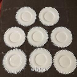 Set of 8 Fenton Milk Glass Silver Crest Luncheon Salad Plates 8 1/2 Wide