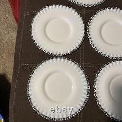 Set of 8 Fenton Milk Glass Silver Crest Luncheon Salad Plates 8 1/2 Wide