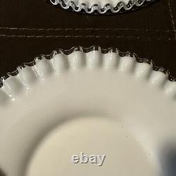 Set of 8 Fenton Milk Glass Silver Crest Luncheon Salad Plates 8 1/2 Wide