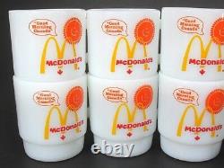 Set of 8 McDonald's Good Morning Canada Milk Glass Fire-King Coffee Mugs c1970's