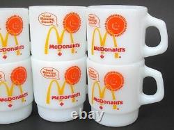 Set of 8 McDonald's Good Morning Canada Milk Glass Fire-King Coffee Mugs c1970's