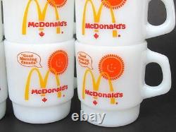 Set of 8 McDonald's Good Morning Canada Milk Glass Fire-King Coffee Mugs c1970's