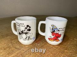 Set of 8 Vintage Anchor Hocking / Fire King Milk Glass Disney Cartoon Mugs 1986