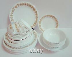 Set of 90 Pcs CORELLE by CORNING BUTTERFLY Gold Cups Plates Serving Bowls EXC