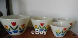 Set of Four Fire King Tulip Design Ovenware Bowls