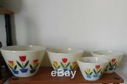 Set of Four Fire King Tulip Design Ovenware Bowls