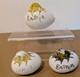 Set Of Three Antique Hand Blown Milk Glass White Easter Egg With Hatching Chick