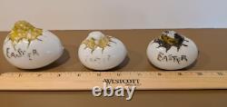 Set of THREE Antique Hand Blown Milk Glass White Easter Egg with Hatching Chick