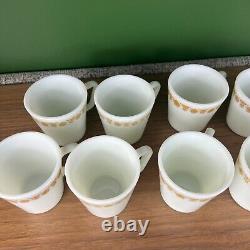 Set of Vintage Pyrex Milk Glass Mugs Gold Butterfly Coffee Cups