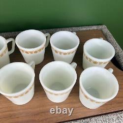 Set of Vintage Pyrex Milk Glass Mugs Gold Butterfly Coffee Cups