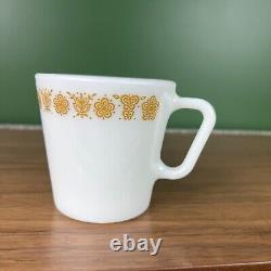 Set of Vintage Pyrex Milk Glass Mugs Gold Butterfly Coffee Cups