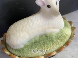 Signed Fenton Glass Lamb on Nest sheep lamb milk glass Hand painted by N Beck