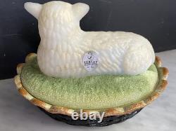 Signed Fenton Glass Lamb on Nest sheep lamb milk glass Hand painted by N Beck
