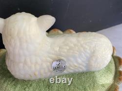 Signed Fenton Glass Lamb on Nest sheep lamb milk glass Hand painted by N Beck