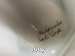 Signed Fenton Glass Lamb on Nest sheep lamb milk glass Hand painted by N Beck