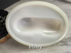 Signed Fenton Glass Lamb on Nest sheep lamb milk glass Hand painted by N Beck