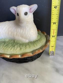 Signed Fenton Glass Lamb on Nest sheep lamb milk glass Hand painted by N Beck