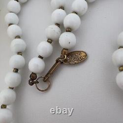 Signed Miriam Haskell White Milk Glass Beaded Necklace Vintage Statement