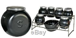 Sneath / Sellers BlackFlashed Canister /Spice Set in Rack With Salt Box