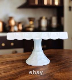Square White Milk Glass Pedestal Cake Stand With Rum Well, / Pastry Stand, Vtg