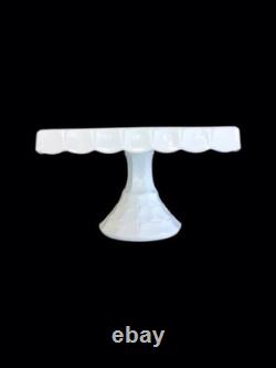 Square White Milk Glass Pedestal Cake Stand With Rum Well, / Pastry Stand, Vtg