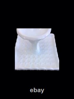 Square White Milk Glass Pedestal Cake Stand With Rum Well, / Pastry Stand, Vtg