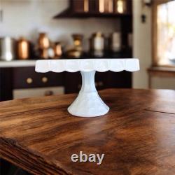 Square White Milk Glass Pedestal Cake Stand With Rum Well, / Pastry Stand, Vtg