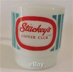 Stuckey's Coffee Club Mug Anchor Hocking Fire King Milk Glass Aqua Stripes Red