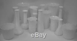 Stunning Lot of 16 Vintage Assorted White Milk Glass Vases Wedding Decor