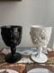Stunning Pair Madonna Inn Opaque Black And White Milk Glass Goblets Wild Rose