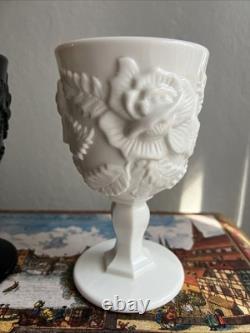 Stunning Pair MADONNA INN Opaque Black and White Milk Glass Goblets Wild Rose