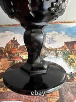 Stunning Pair MADONNA INN Opaque Black and White Milk Glass Goblets Wild Rose