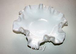 Stunning Vintage Fenton Opaque Milk White Hobnail Fluted Bowl