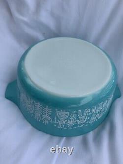 TEAL PYREX Mixing Bowl Set Amish BUTTERPRINT Turquoise Blue White 1960's NM