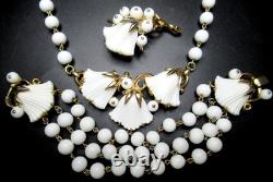 TRIFARI Alfred Philippe Beau Belles White MIlk Glass Necklace Bracelet Pin Set