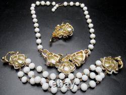 TRIFARI Alfred Philippe Beau Belles White MIlk Glass Necklace Bracelet Pin Set