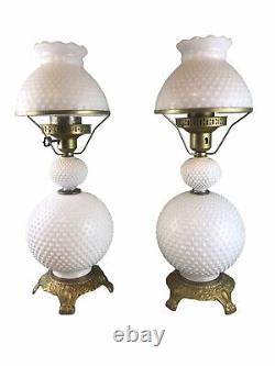 TWO LARGE Vintage White Hobnail Milk Glass Parlor Lamps GWTW Electric 23